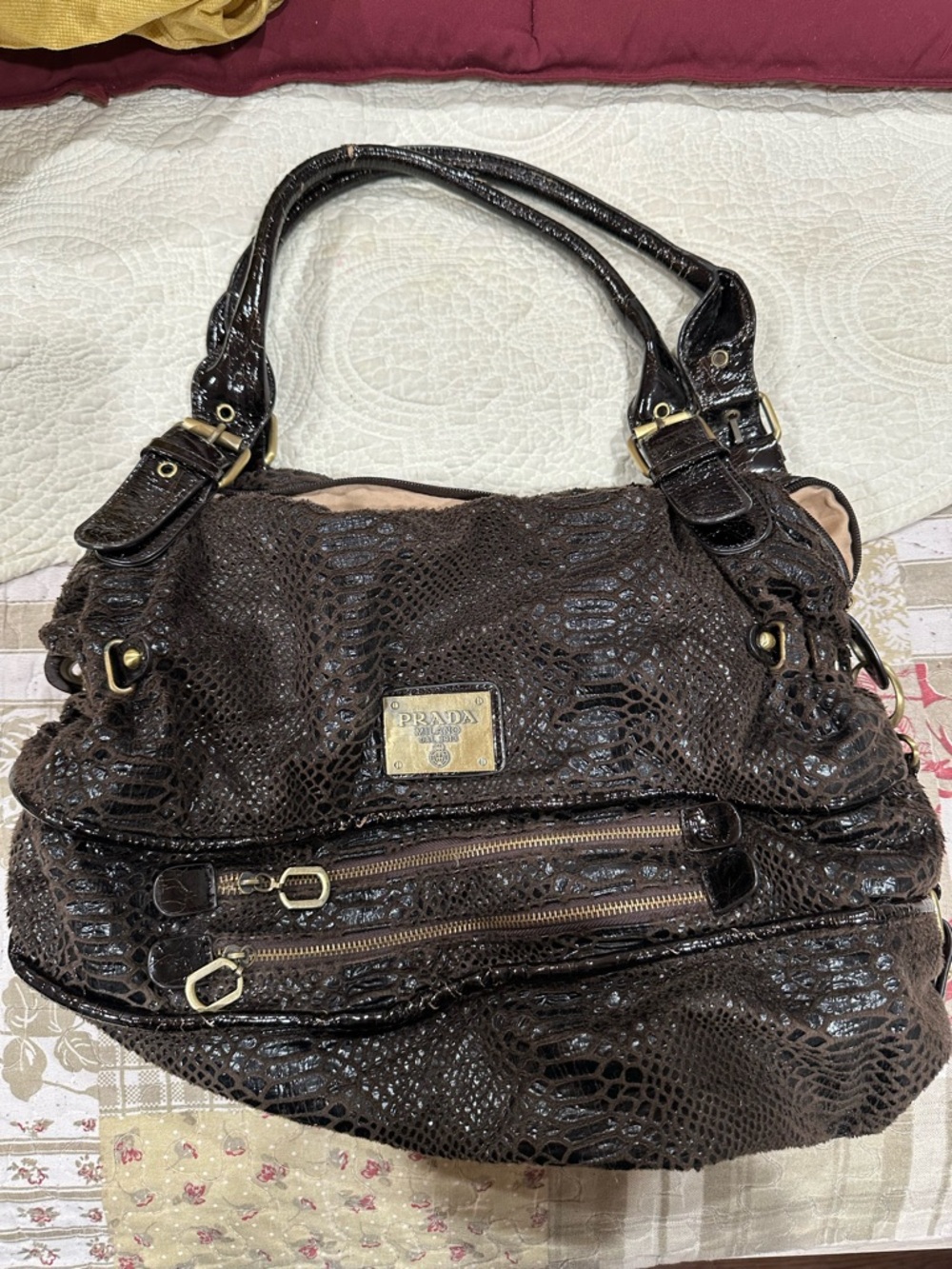 Vintage Brown Faux-Snakeskin Shoulder Bag - Picture 1 of 4